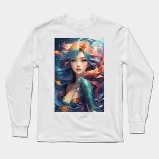 Anime Style Pretty Little Mermaid in Sage colors. Long Sleeve T-Shirt